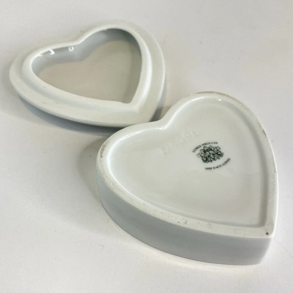 Vintage Heart Trinket Box Pink Flowers West Germany Gerold Porzellan‎